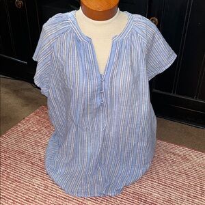 Time and Tru Light Blue and White Striped Short Sleeve Henley